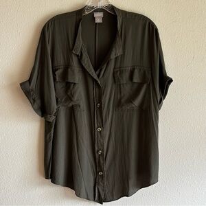 Chico's Women's Deep Olive Top Front Button Closure SZ Chico 2 = US 12 or Large